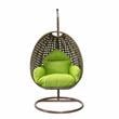 LeisureMod Beige Wicker Patio Egg Swing Chair with Stand in Light Green