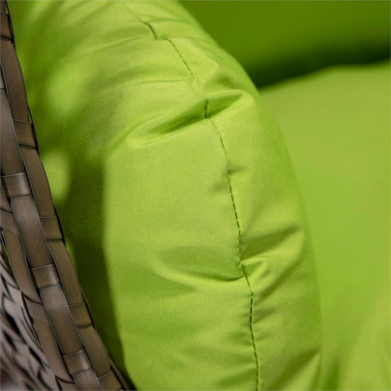 LeisureMod Beige Wicker Patio Egg Swing Chair with Stand in Light Green