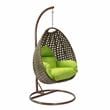LeisureMod Beige Wicker Patio Egg Swing Chair with Stand in Light Green