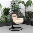 LeisureMod Charcoal Wicker Patio Egg Swing Chair with Stand in Beige