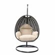 LeisureMod Charcoal Wicker Patio Egg Swing Chair with Stand in Beige