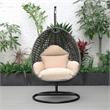 LeisureMod Charcoal Wicker Patio Egg Swing Chair with Stand in Beige
