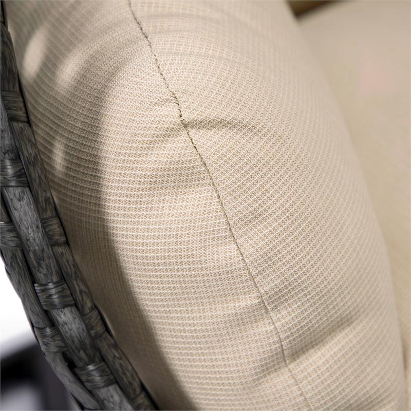 LeisureMod Charcoal Wicker Patio Egg Swing Chair with Stand in Beige