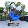 LeisureMod Charcoal Wicker Patio Egg Swing Chair with Stand in Blue