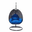 LeisureMod Charcoal Wicker Patio Egg Swing Chair with Stand in Blue