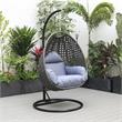 LeisureMod Charcoal Wicker Patio Egg Swing Chair with Stand in Charcoal Blue