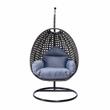 LeisureMod Charcoal Wicker Patio Egg Swing Chair with Stand in Charcoal Blue