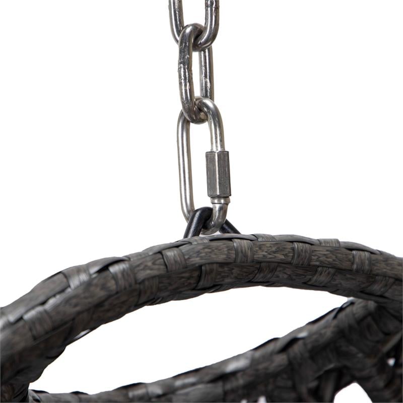 LeisureMod Charcoal Wicker Patio Egg Swing Chair with Stand in Charcoal Blue