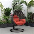 LeisureMod Charcoal Wicker Patio Egg Swing Chair with Stand in Cherry