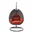 LeisureMod Charcoal Wicker Patio Egg Swing Chair with Stand in Cherry