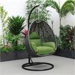 LeisureMod Charcoal Wicker Patio Egg Swing Chair with Stand in Dark Green