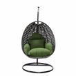 LeisureMod Charcoal Wicker Patio Egg Swing Chair with Stand in Dark Green