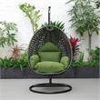 LeisureMod Charcoal Wicker Patio Egg Swing Chair with Stand in Dark Green