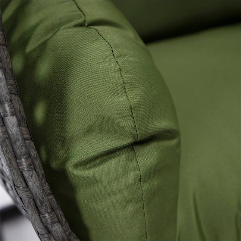 LeisureMod Charcoal Wicker Patio Egg Swing Chair with Stand in Dark Green