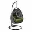 LeisureMod Charcoal Wicker Patio Egg Swing Chair with Stand in Dark Green