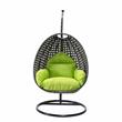 LeisureMod Charcoal Wicker Patio Egg Swing Chair with Stand in Light Green
