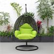 LeisureMod Charcoal Wicker Patio Egg Swing Chair with Stand in Light Green