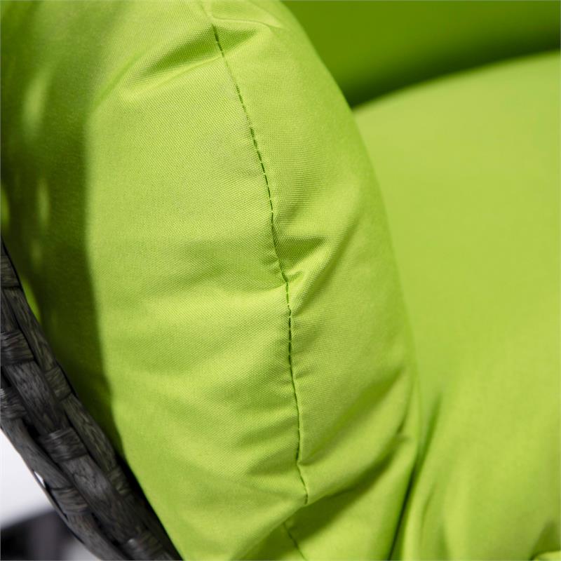 LeisureMod Charcoal Wicker Patio Egg Swing Chair with Stand in Light Green