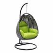LeisureMod Charcoal Wicker Patio Egg Swing Chair with Stand in Light Green