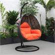 LeisureMod Charcoal Wicker Patio Egg Swing Chair with Stand in Orange