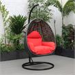LeisureMod Charcoal Wicker Patio Egg Swing Chair with Stand in Red