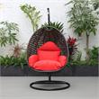 LeisureMod Charcoal Wicker Patio Egg Swing Chair with Stand in Red