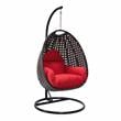 LeisureMod Charcoal Wicker Patio Egg Swing Chair with Stand in Red