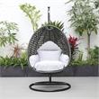 LeisureMod Charcoal Wicker Patio Egg Swing Chair with Stand in Light Grey