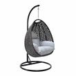 LeisureMod Charcoal Wicker Patio Egg Swing Chair with Stand in Light Grey