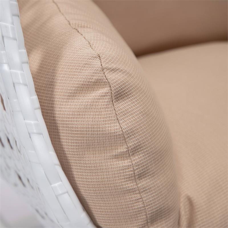 LeisureMod White Wicker Patio Egg Swing Chair with Stand in Beige