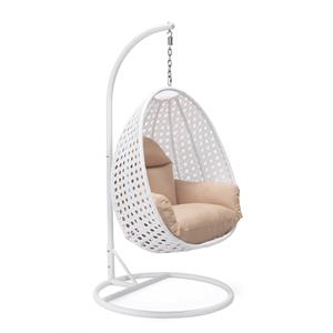 leisuremod white wicker patio egg swing chair with stand
