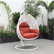 LeisureMod White Wicker Patio Egg Swing Chair with Stand in Cherry