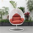 LeisureMod White Wicker Patio Egg Swing Chair with Stand in Cherry