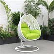 LeisureMod White Wicker Patio Egg Swing Chair with Stand in Light Green