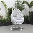 LeisureMod White Wicker Patio Egg Swing Chair with Stand in Light Grey