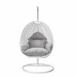 LeisureMod White Wicker Patio Egg Swing Chair with Stand in Light Grey