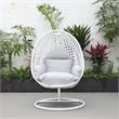 LeisureMod White Wicker Patio Egg Swing Chair with Stand in Light Grey