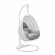 LeisureMod White Wicker Patio Egg Swing Chair with Stand in Light Grey