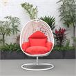 LeisureMod White Wicker Patio Egg Swing Chair with Stand in Red