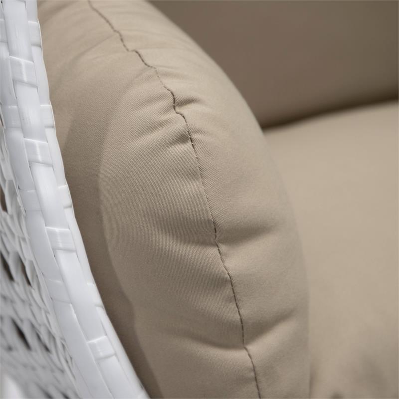 LeisureMod White Wicker Patio Egg Swing Chair with Stand in Taupe