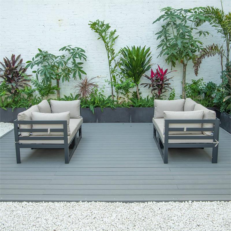LeisureMod Chelsea 4-Piece Patio Sectional Loveseat Set with Beige Cushions