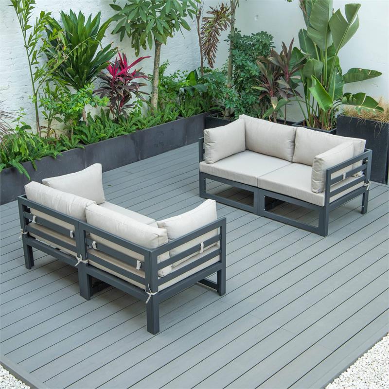 LeisureMod Chelsea 4-Piece Patio Sectional Loveseat Set with Beige Cushions