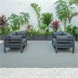 LeisureMod Chelsea 4-Piece Patio Sectional Loveseat Set with Black Cushions