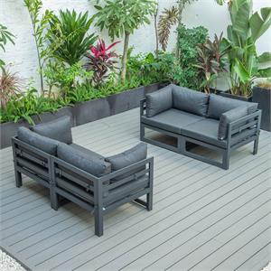 LeisureMod Chelsea 4-Piece Patio Sectional Loveseat Set with Black Cushions