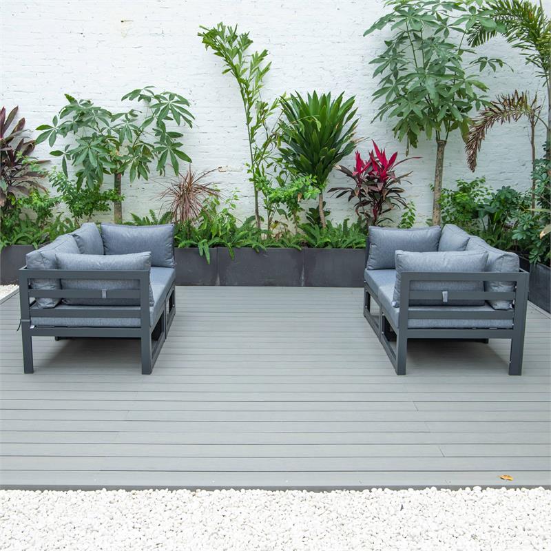 LeisureMod Chelsea 4-Piece Patio Sectional Loveseat Set with Blue Cushions
