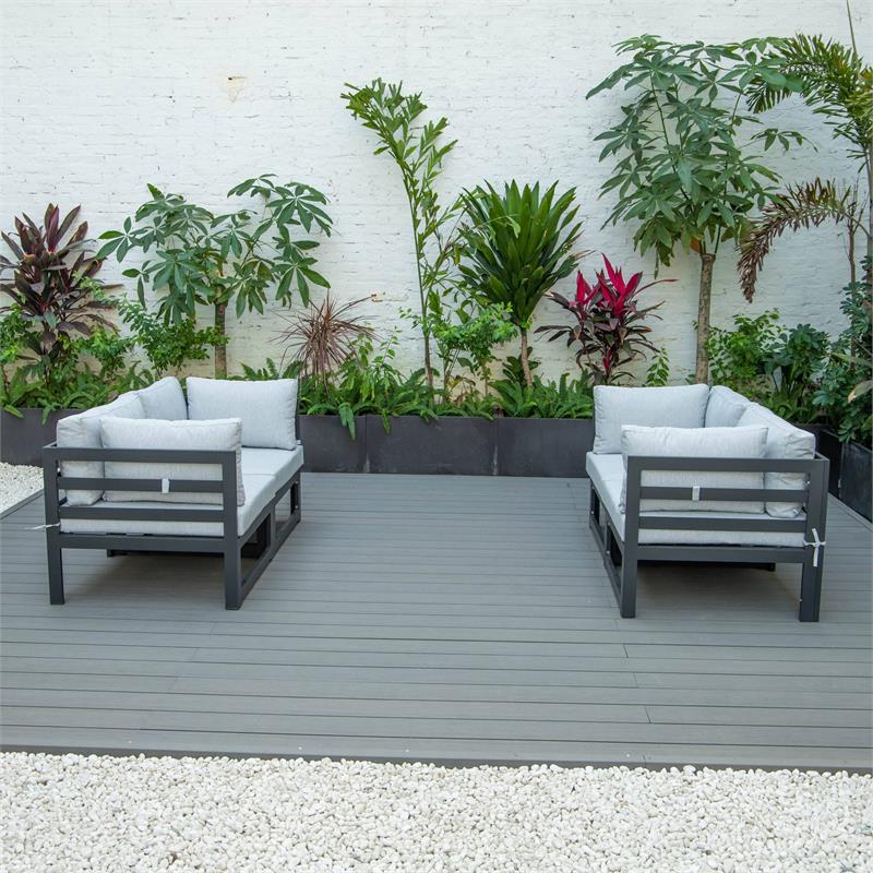 LeisureMod Chelsea 4-Piece Patio Sectional Loveseat Set with Light Grey Cushions