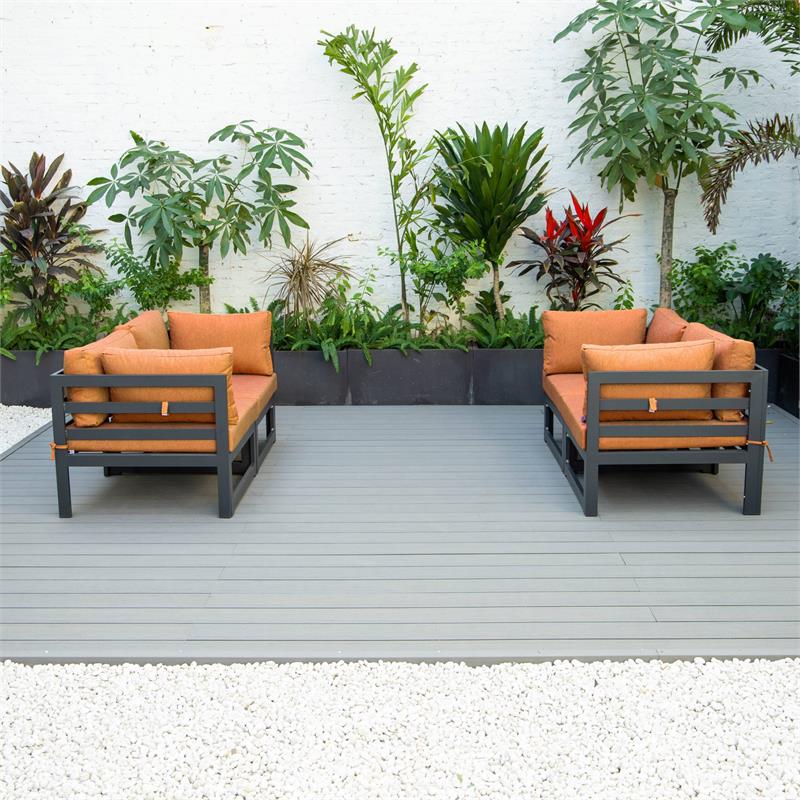 LeisureMod Chelsea 4-Piece Patio Sectional Loveseat Set with Orange Cushions