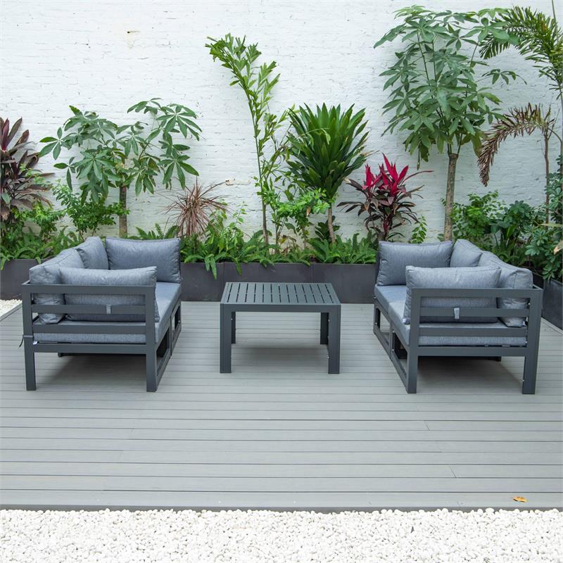 LeisureMod Chelsea 5-Pc Loveseats and Coffee Table Set with Blue Cushions