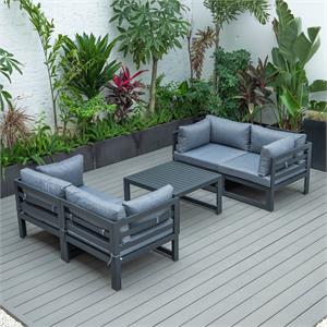 LeisureMod Chelsea 5-Pc Loveseats and Coffee Table Set with Blue Cushions