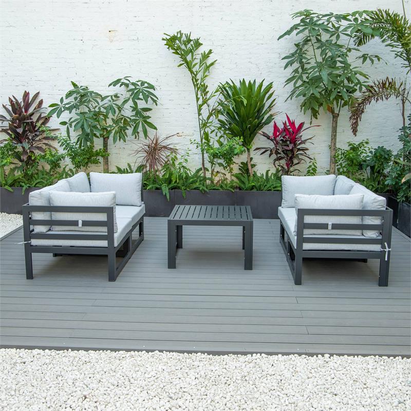 LeisureMod Chelsea 5-Pc Loveseats and Coffee Table Set with Light Grey Cushions